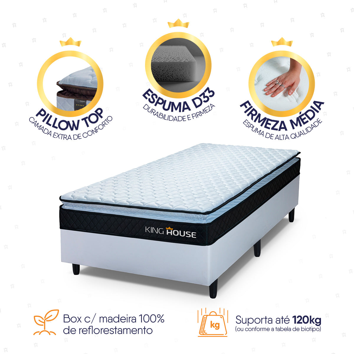 Cama Box Solteirão 96x203 Branco Dakota Espuma D33
