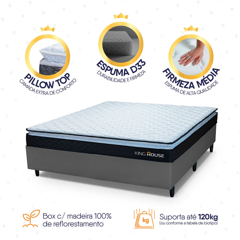 Cama Box Viúva 128x188 Cinza Dakota Espuma D33