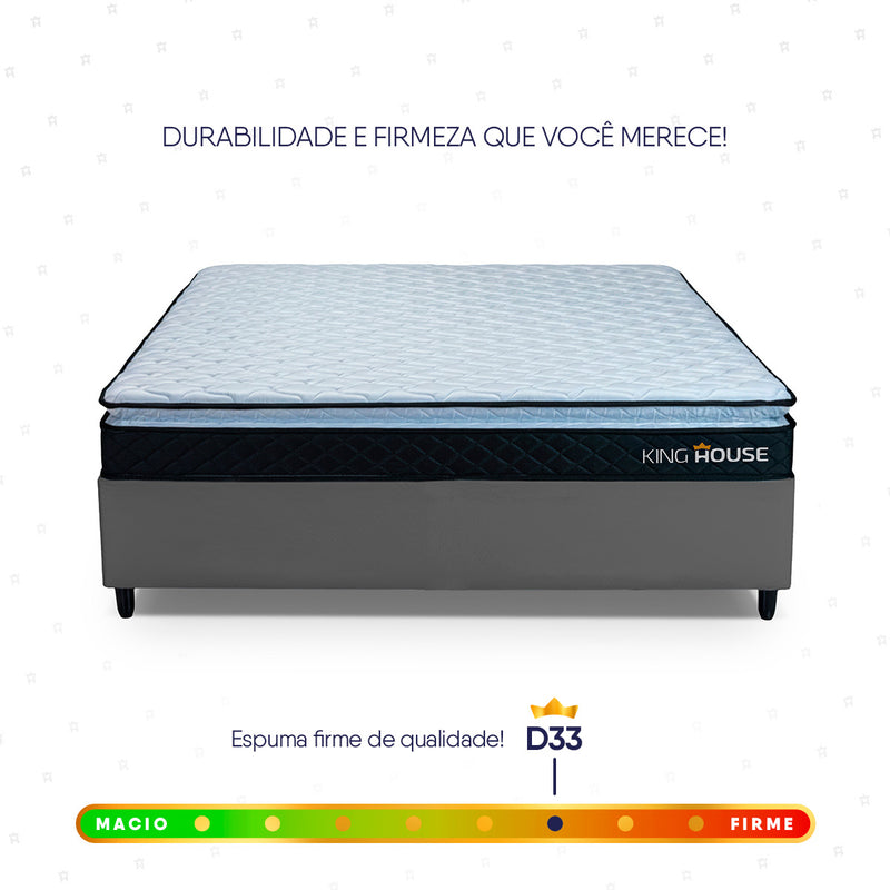 Cama Box Casal 138x188 Preto e Cinza Dakota Espuma D33