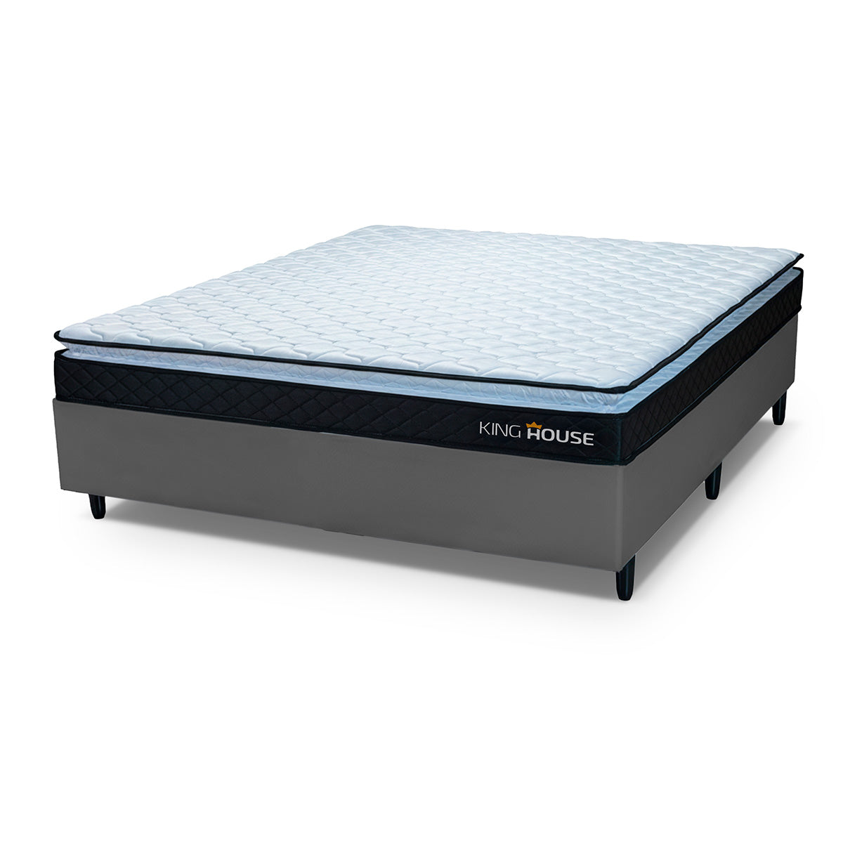 Cama Box Casal 138x188 Preto e Cinza Dakota Espuma D33