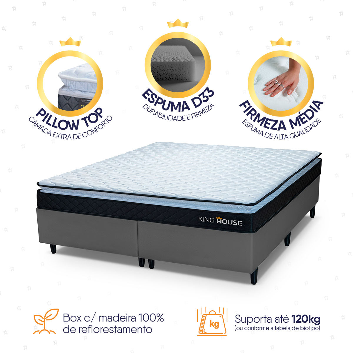 Cama Box Dakota Espuma D33 Queen 158x198 Cinza
