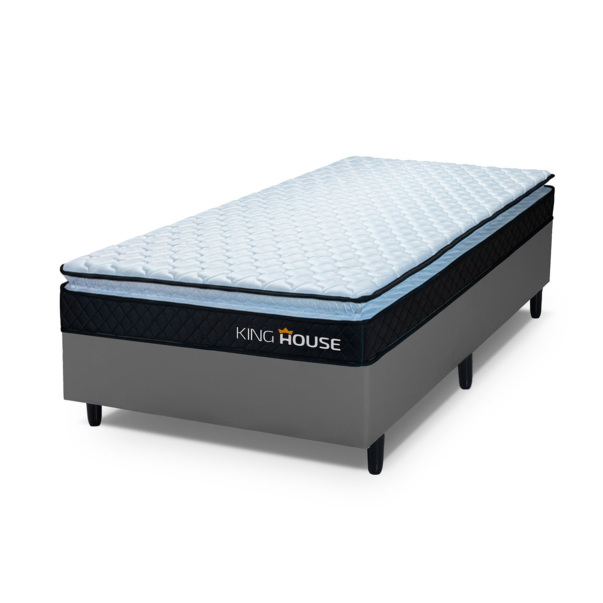 Cama Box Solteirão 96x203 Cinza Dakota Espuma D33