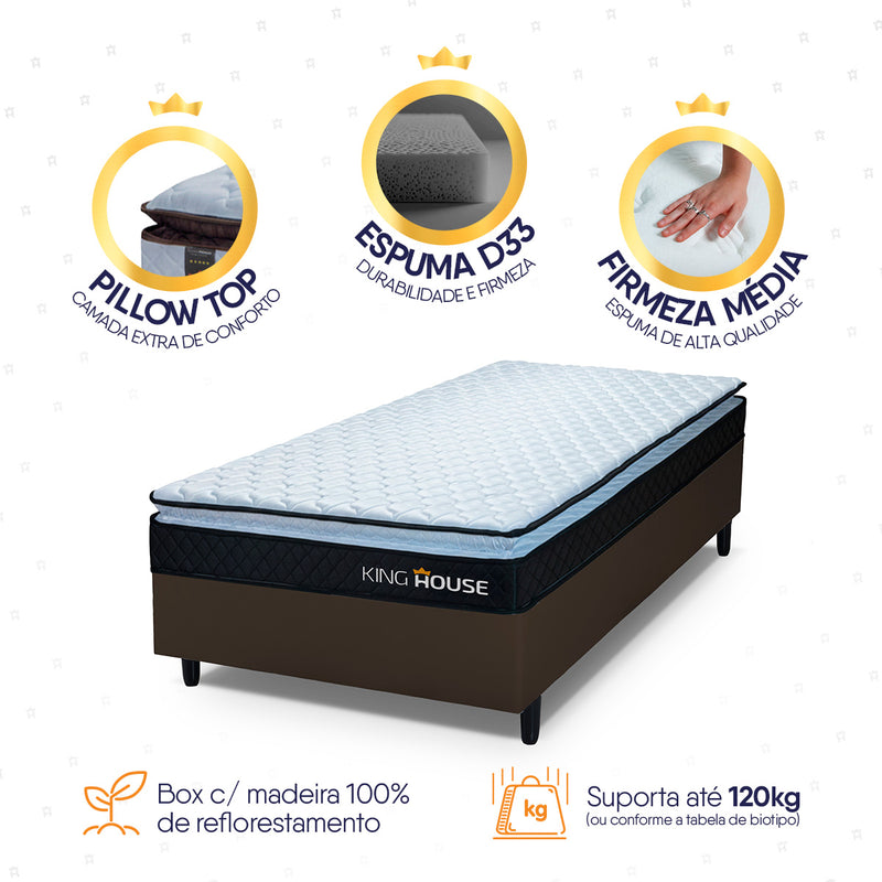 Cama Box Solteiro 88x188 Marrom Dakota Espuma D33