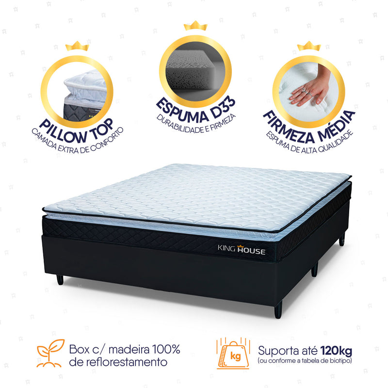 Cama Box Viúva 128x188 Preto Dakota Espuma D33