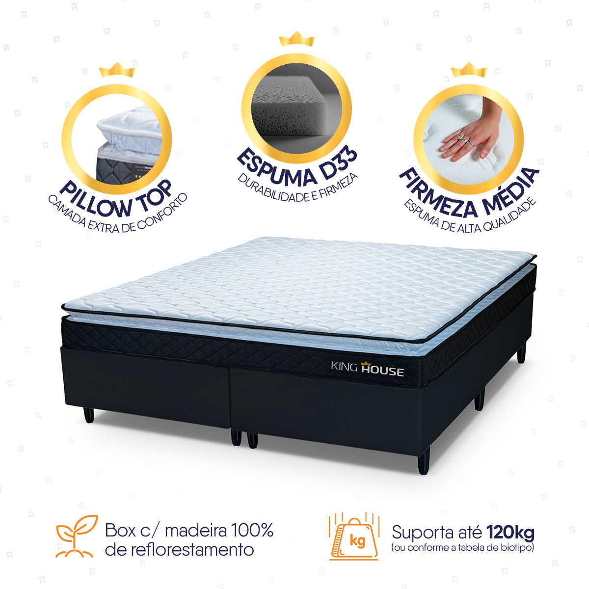 Cama Box Dakota Espuma D33 King 193x203 Preto
