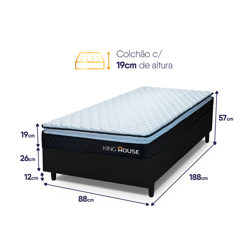 Cama Box Solteiro 88x188 Preto Dakota Espuma D33