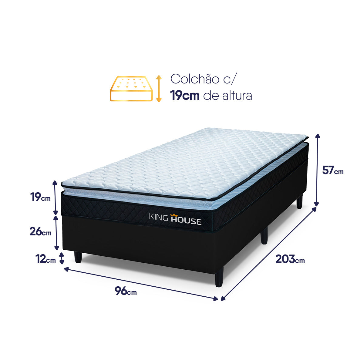 Cama Box Solteirão 96x203 Preto Dakota Espuma D33