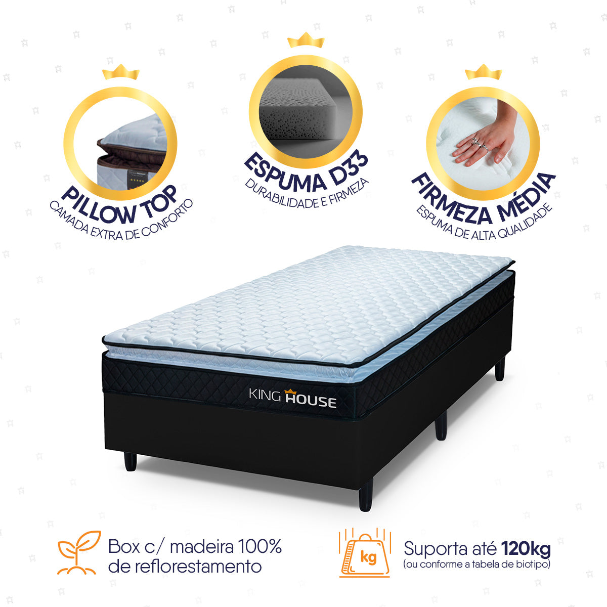 Cama Box Solteirão 96x203 Preto Dakota Espuma D33