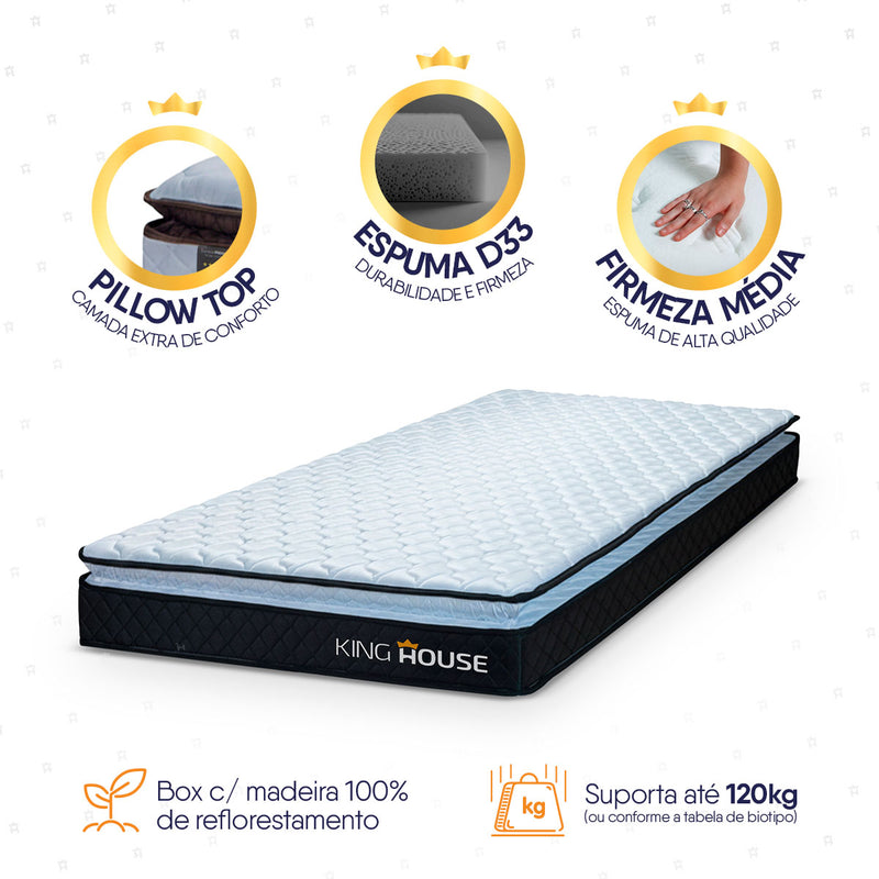 Colchão Espuma D33 Dakota Solteiro 96x203x19 Cinza Suporta 120 Kg Por Pessoa