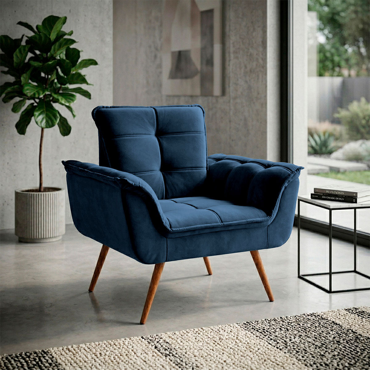 Poltrona Decorativa Duala Azul Pés Palito