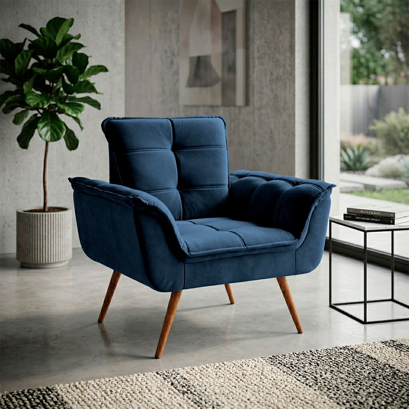 Poltrona Decorativa Duala Azul Pés Palito