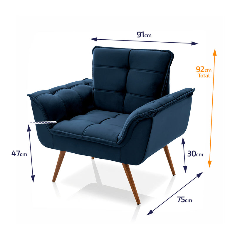 Poltrona Decorativa Duala Azul Pés Palito