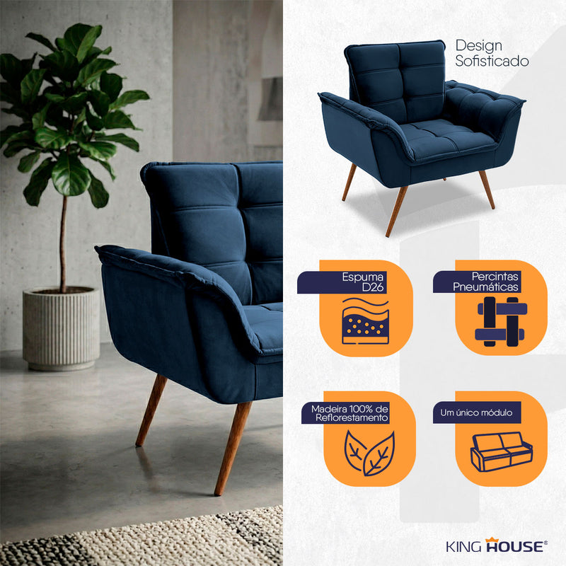 Poltrona Decorativa Duala Azul Pés Palito
