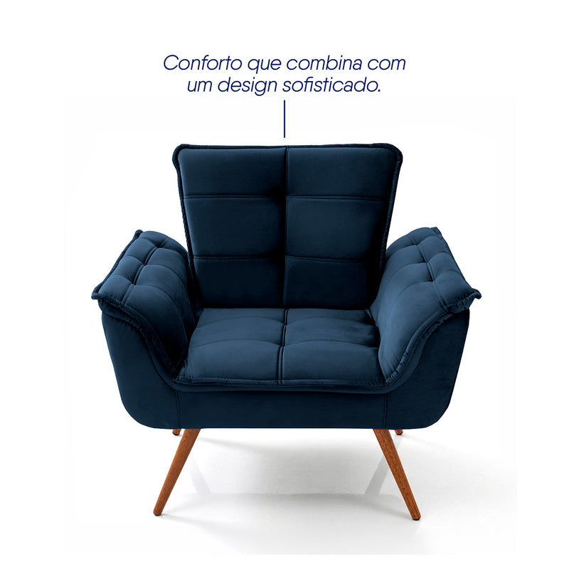 Poltrona Decorativa Duala Azul Pés Palito
