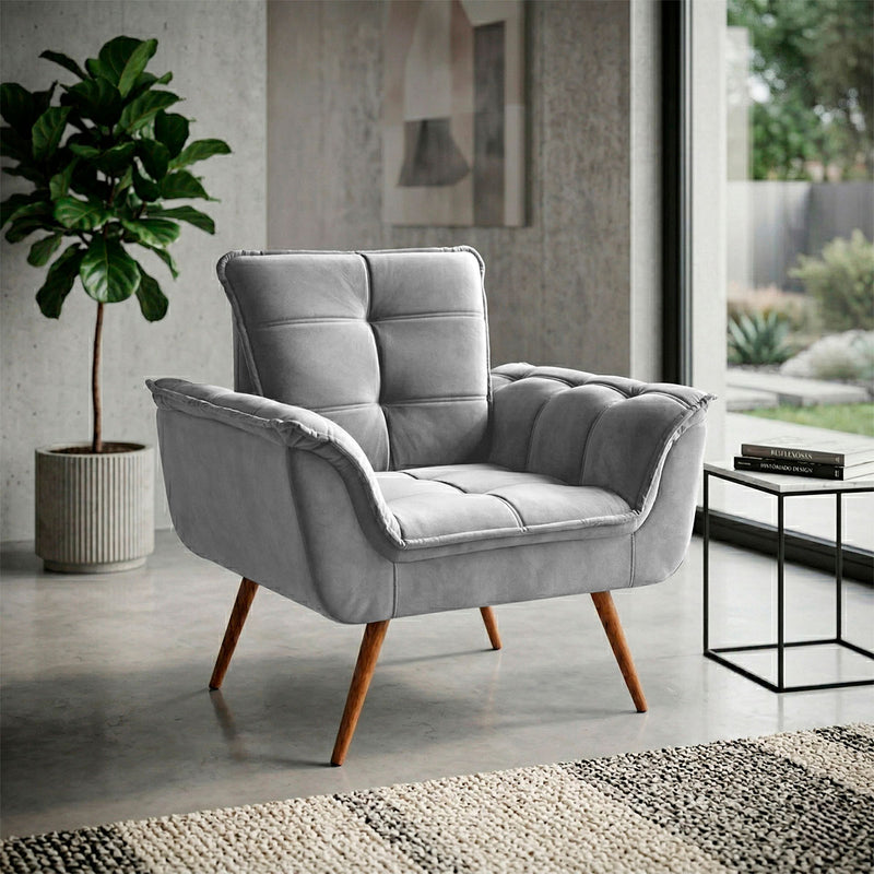Poltrona Decorativa Duala Cinza Pés Palito