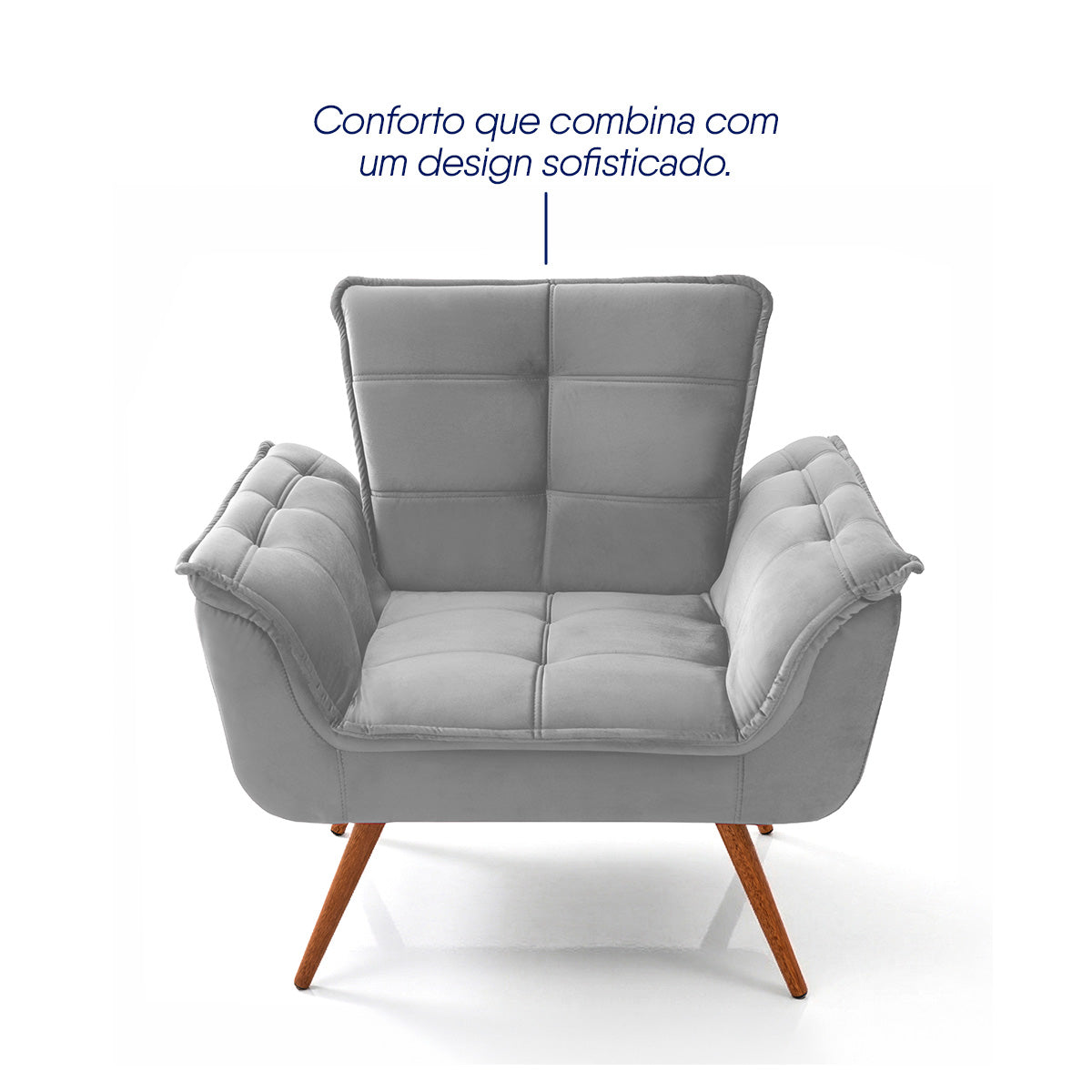 Poltrona Decorativa Duala Cinza Pés Palito