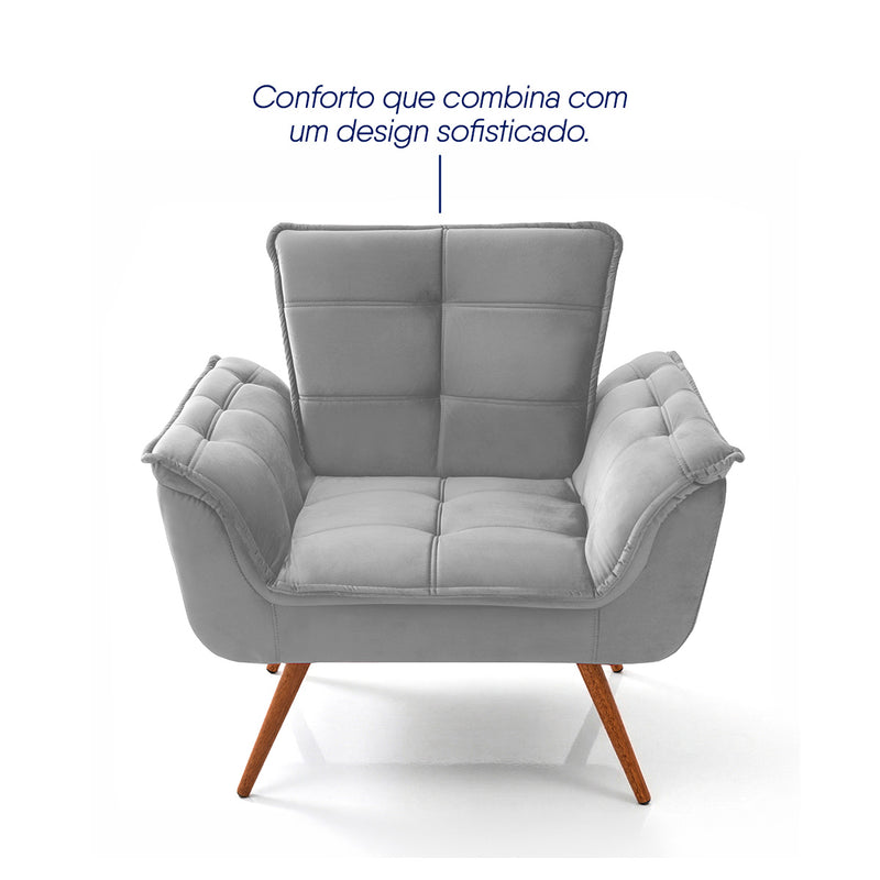 Poltrona Decorativa Duala Cinza Pés Palito