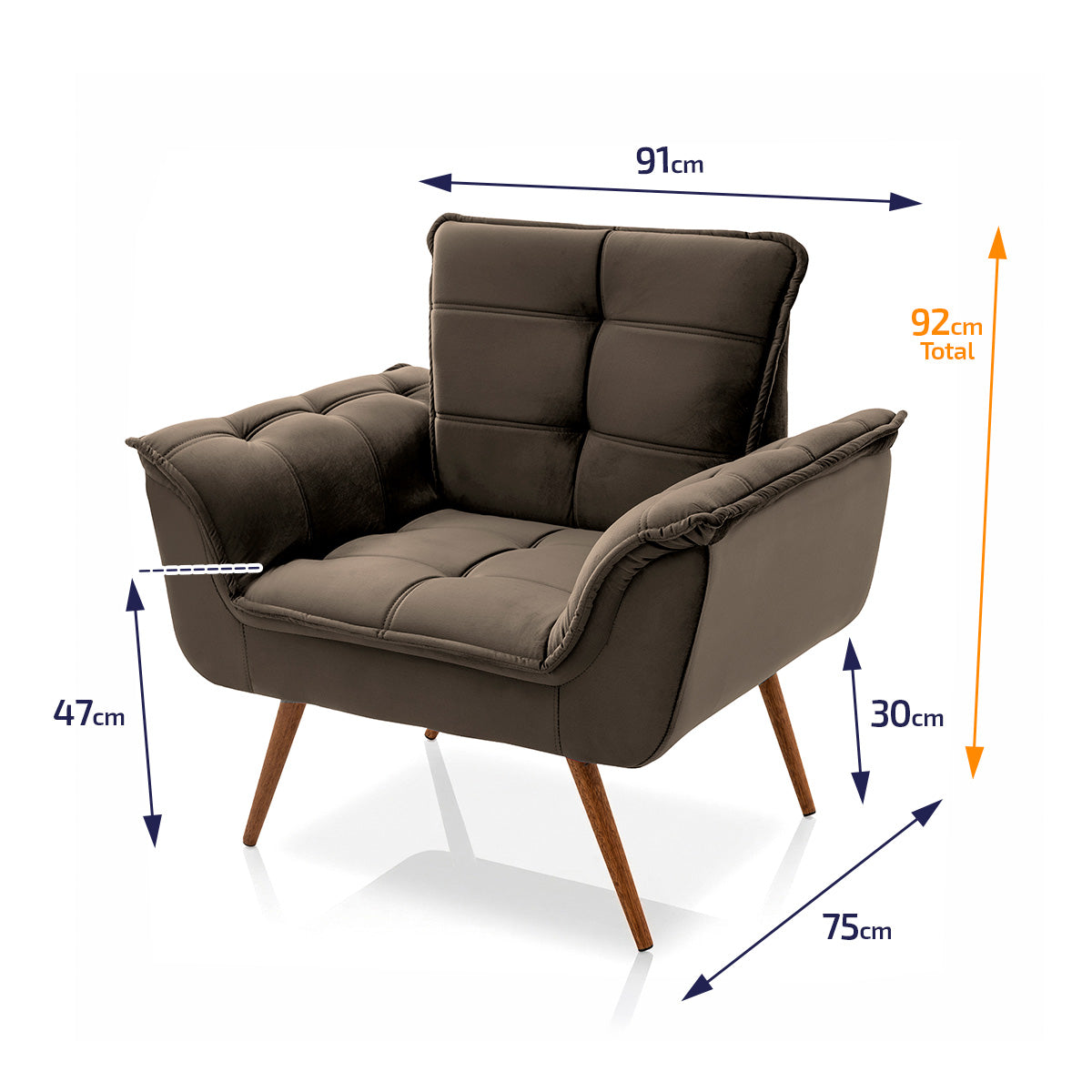 Poltrona Decorativa Duala Marrom Pés Palito