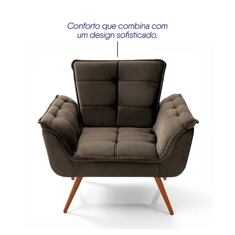 Poltrona Decorativa Duala Marrom Pés Palito