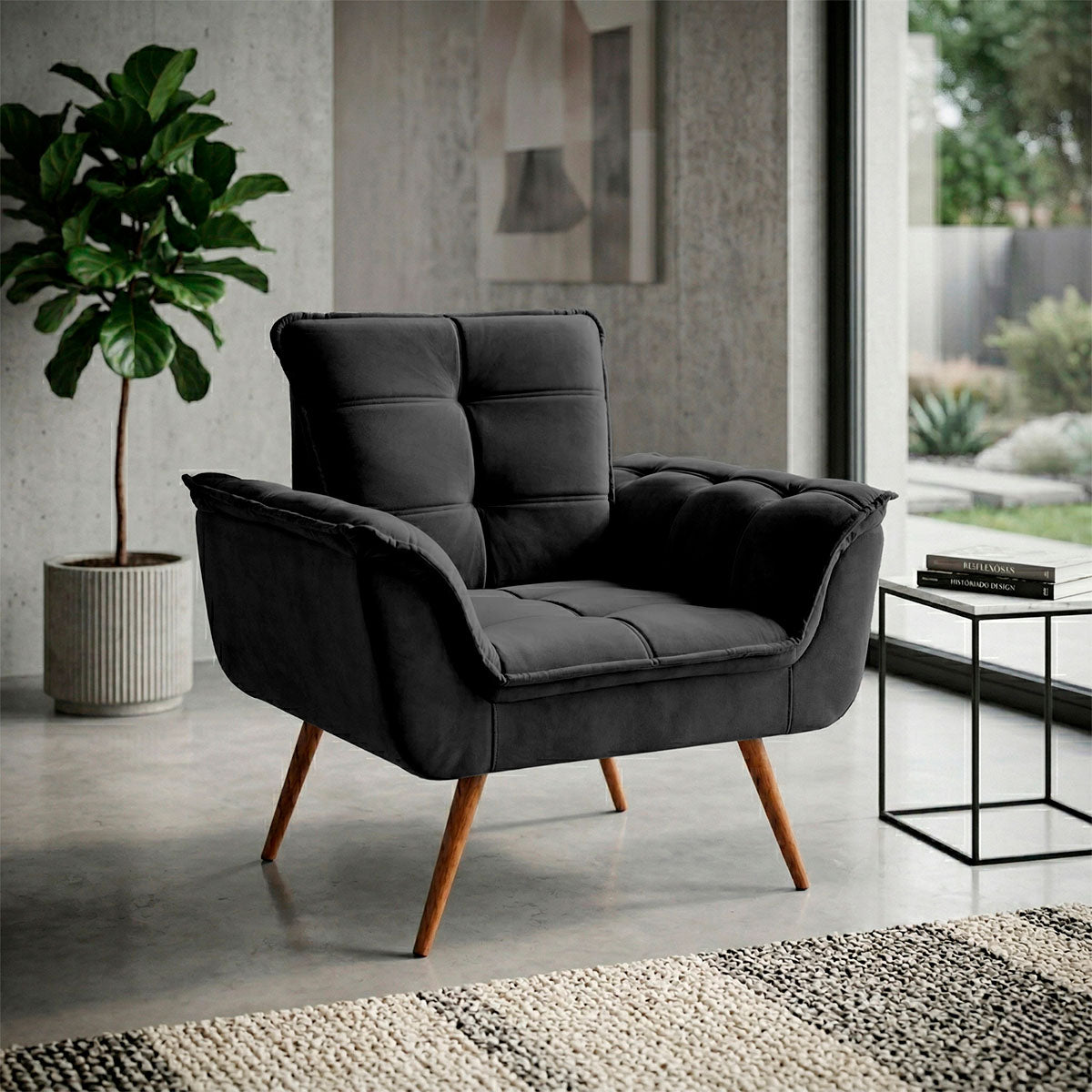 Poltrona Decorativa Duala Preto Pés Palito