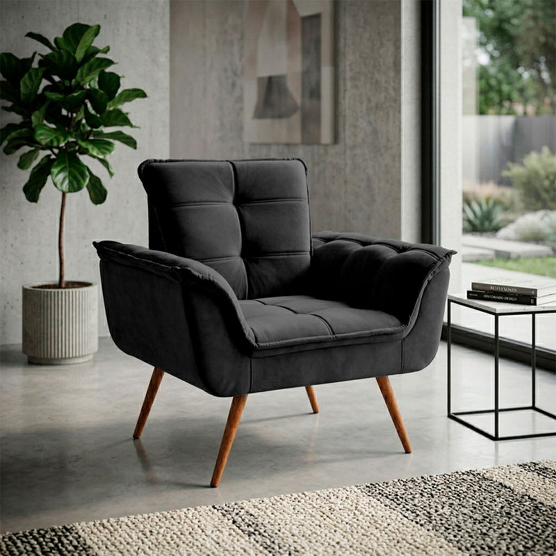Poltrona Decorativa Duala Preto Pés Palito