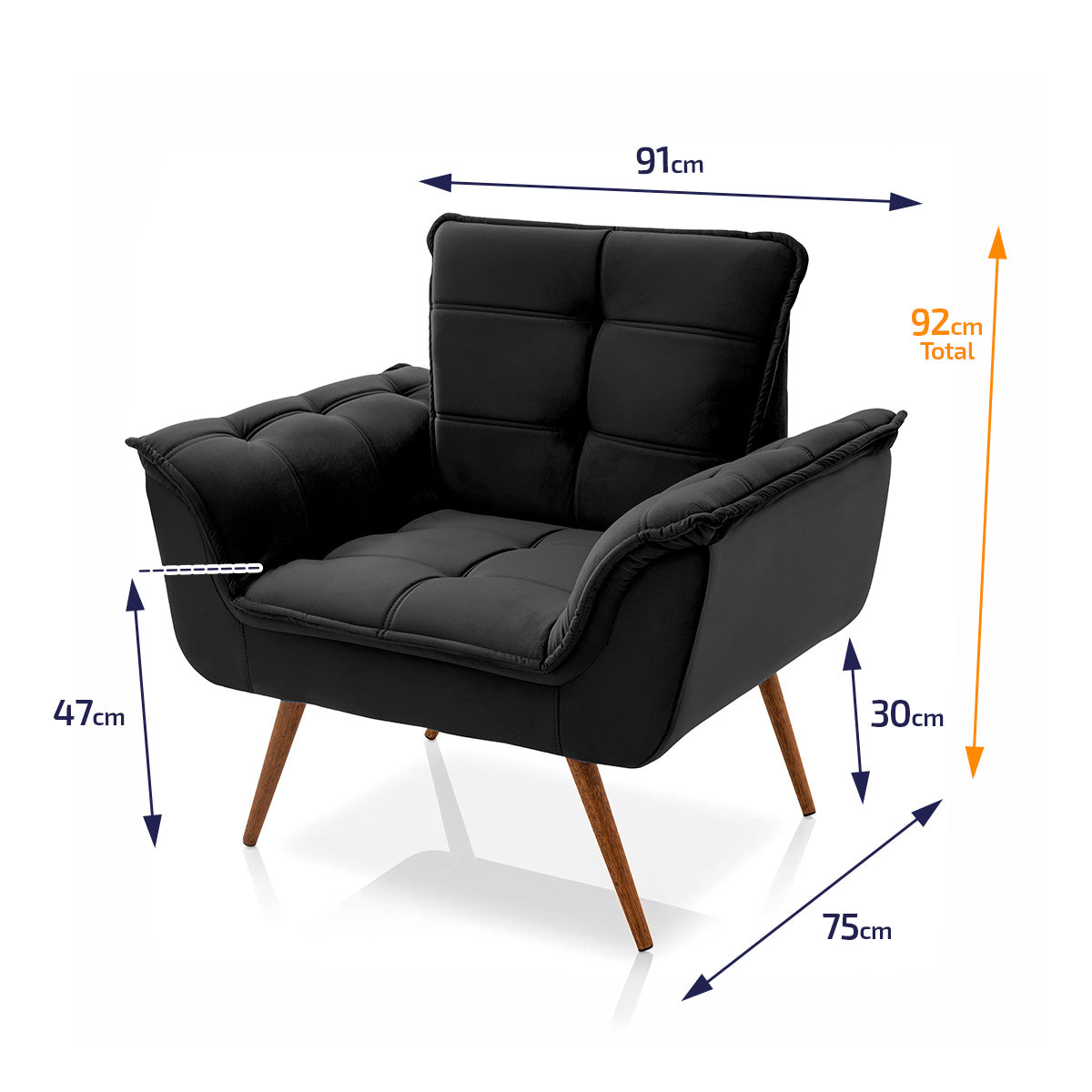 Poltrona Decorativa Duala Preto Pés Palito