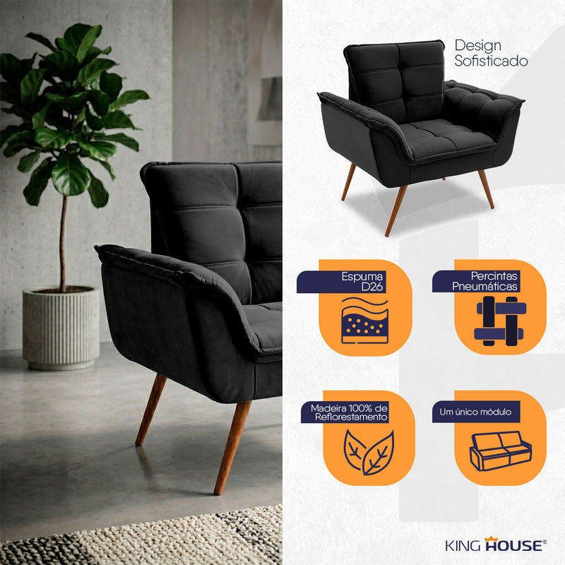 Poltrona Decorativa Duala Preto Pés Palito