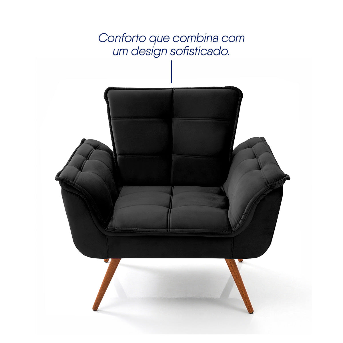 Poltrona Decorativa Duala Preto Pés Palito