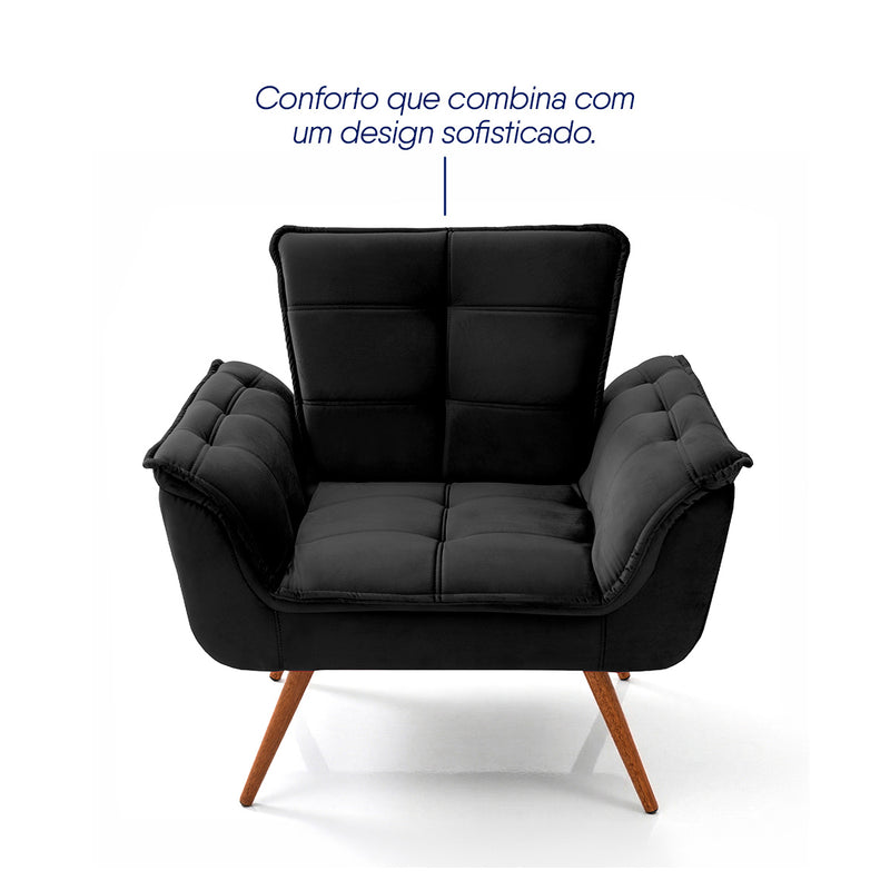 Poltrona Decorativa Duala Preto Pés Palito