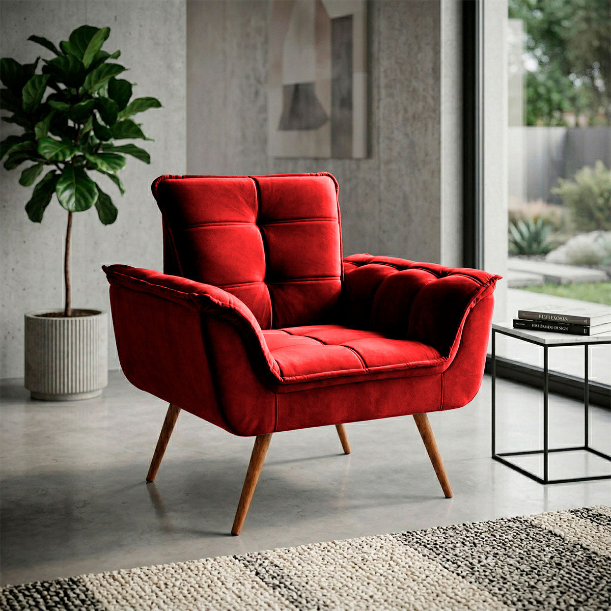 Poltrona Decorativa Duala Vermelho Pés Palito