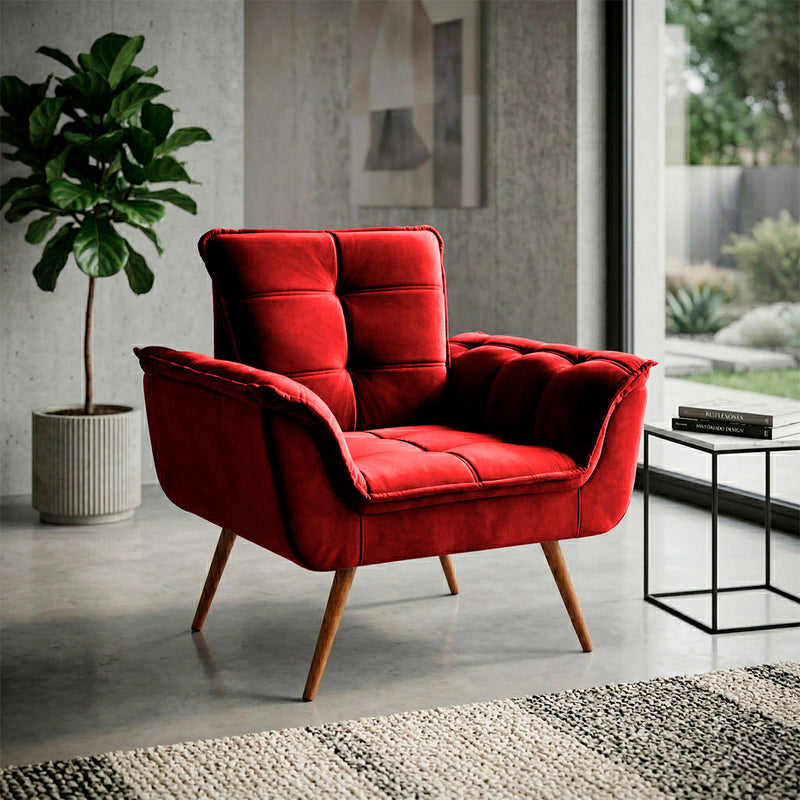 Poltrona Decorativa Duala Vermelho Pés Palito