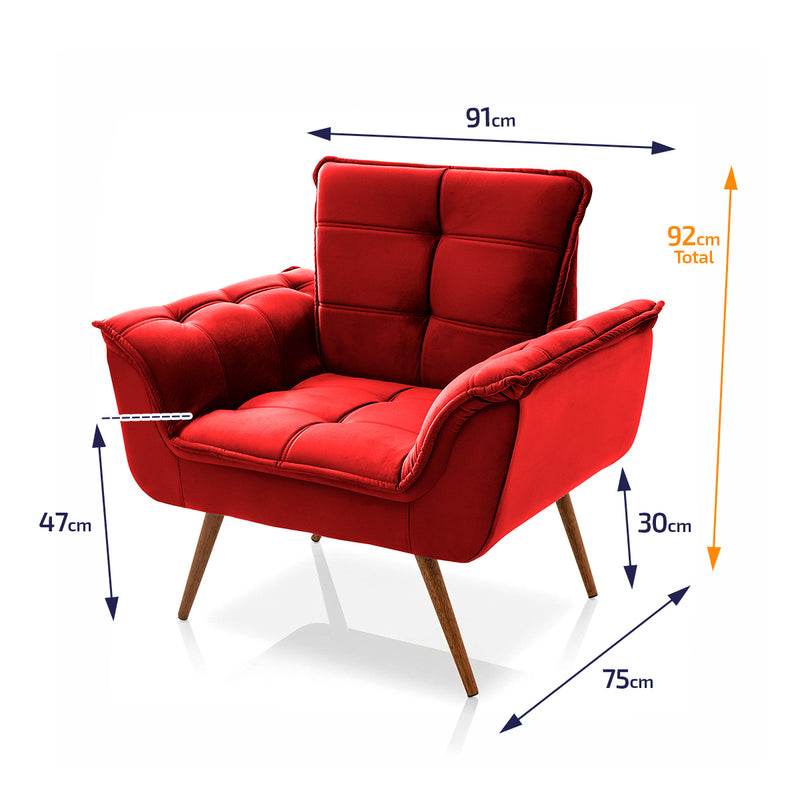 Poltrona Decorativa Duala Vermelho Pés Palito