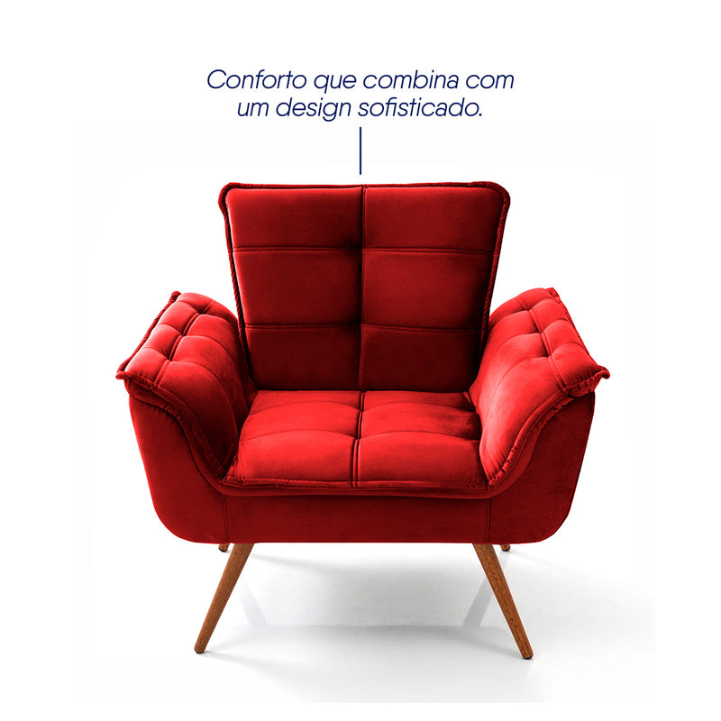 Poltrona Decorativa Duala Vermelho Pés Palito