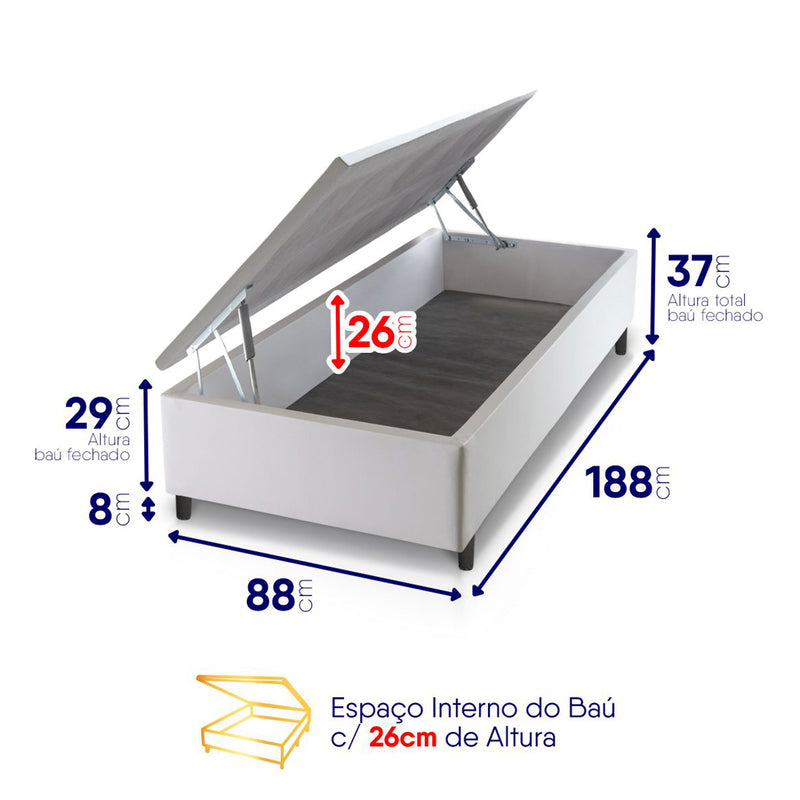 Cama Box Baú Durban Espuma D28 Solteiro 88x188 King House