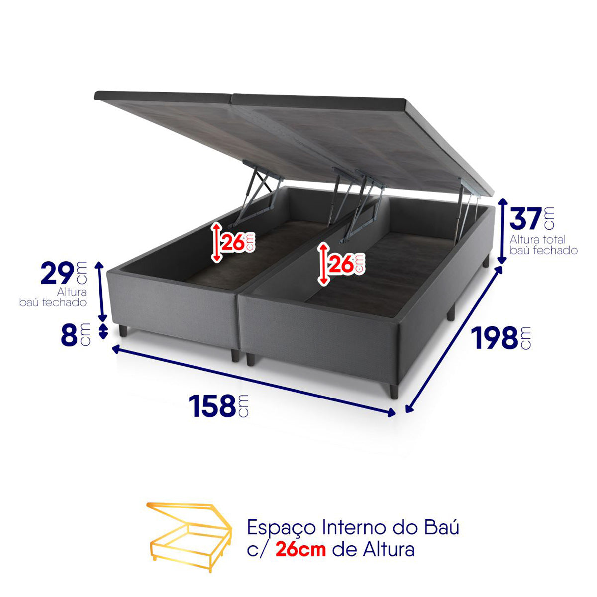 Cama Box Baú Durban Espuma D28 Queen 158x198 King House