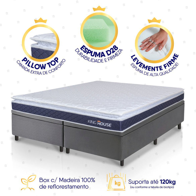 Cama Box Baú Durban Espuma D28 King 193x203 Cinza King House