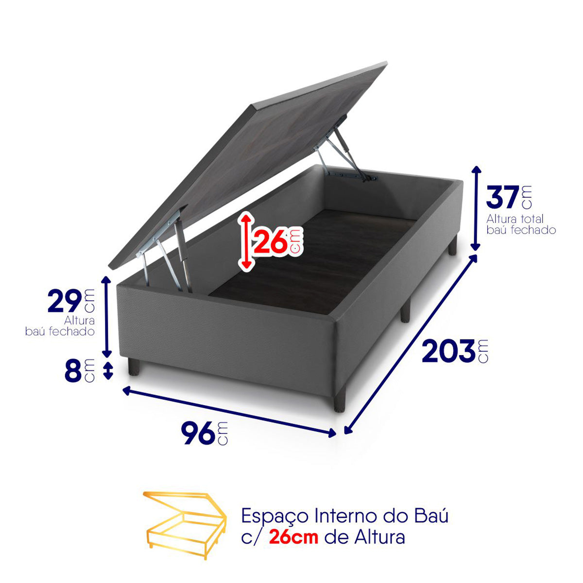 Cama Box Baú Durban Espuma D28 Solteirão 96x203 King House