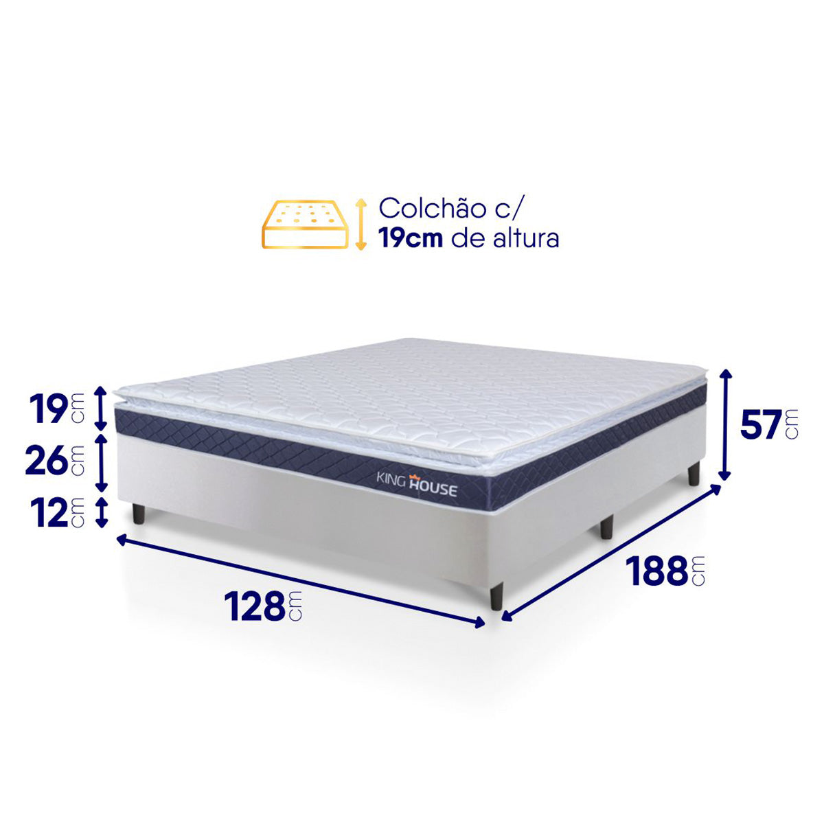 Cama Box Durban Espuma D28 Viúva 128x188 Branco King House