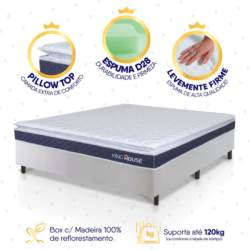 Cama Box Durban Espuma D28 Casal 138x188 Branco King House