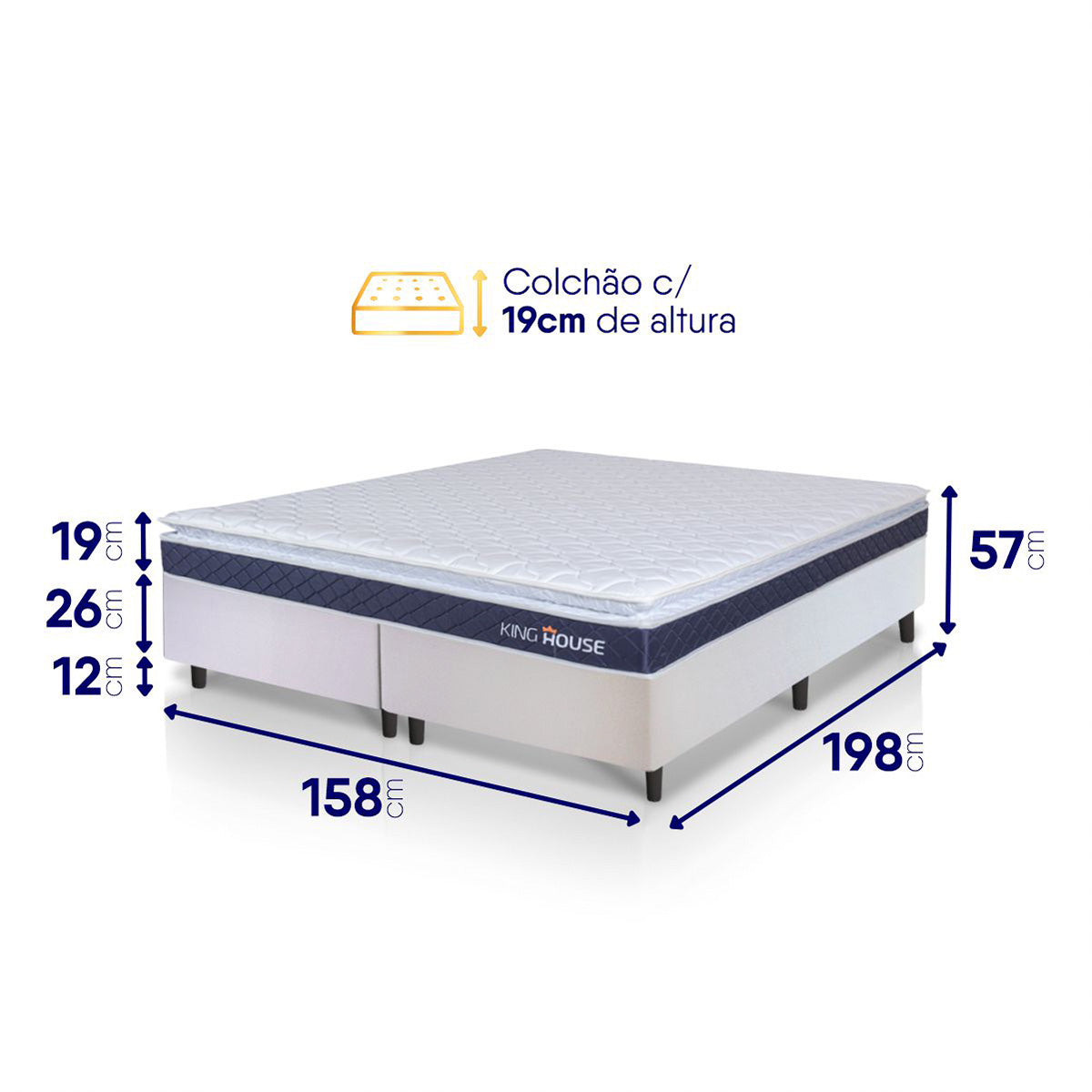 Cama Box Durban Espuma D28 Queen 158x198 Branco King House