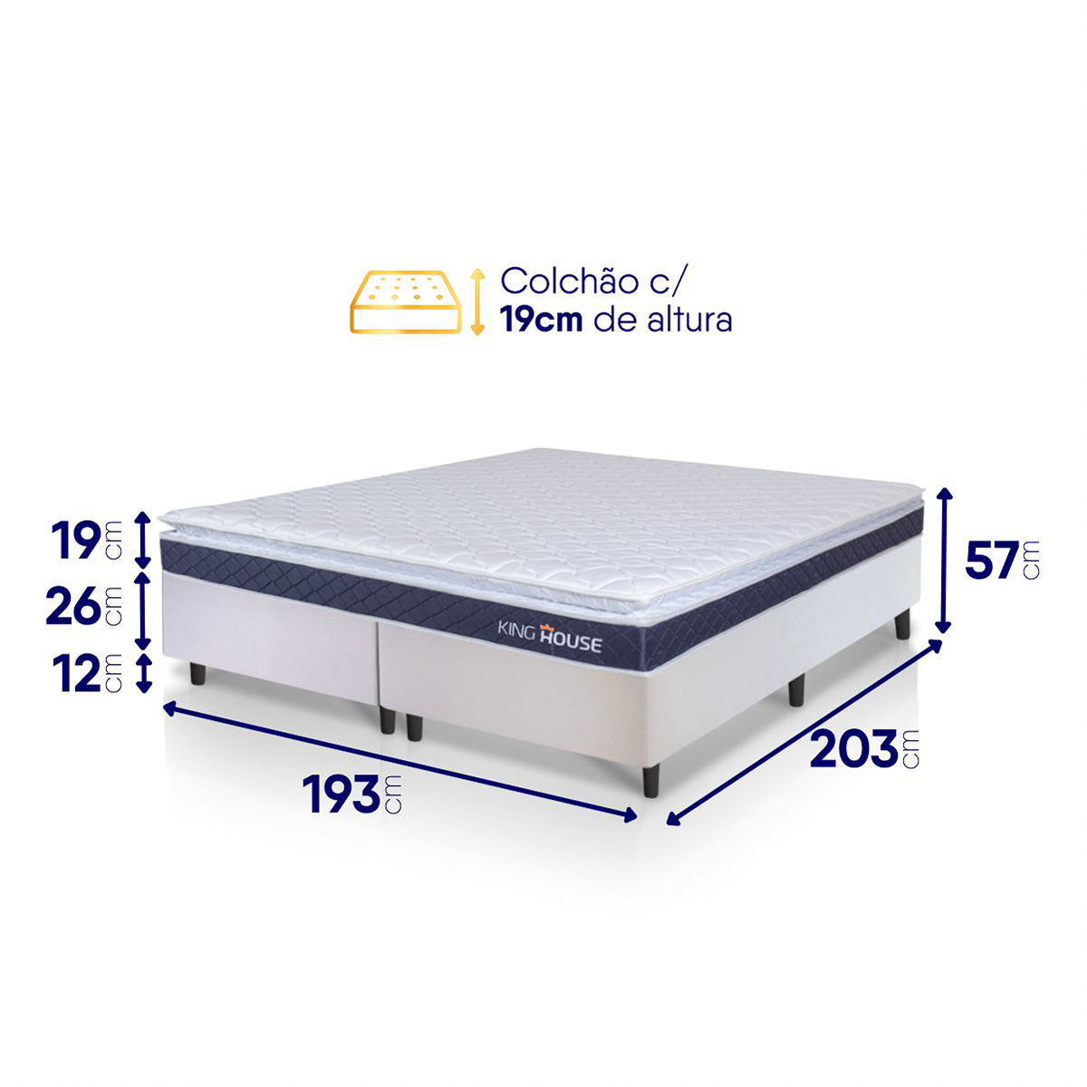 Cama Box Durban Espuma D28 King 193x203 Branco King House