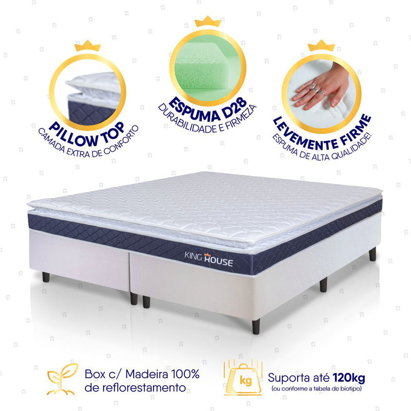 Cama Box Durban Espuma D28 King 193x203 Branco King House