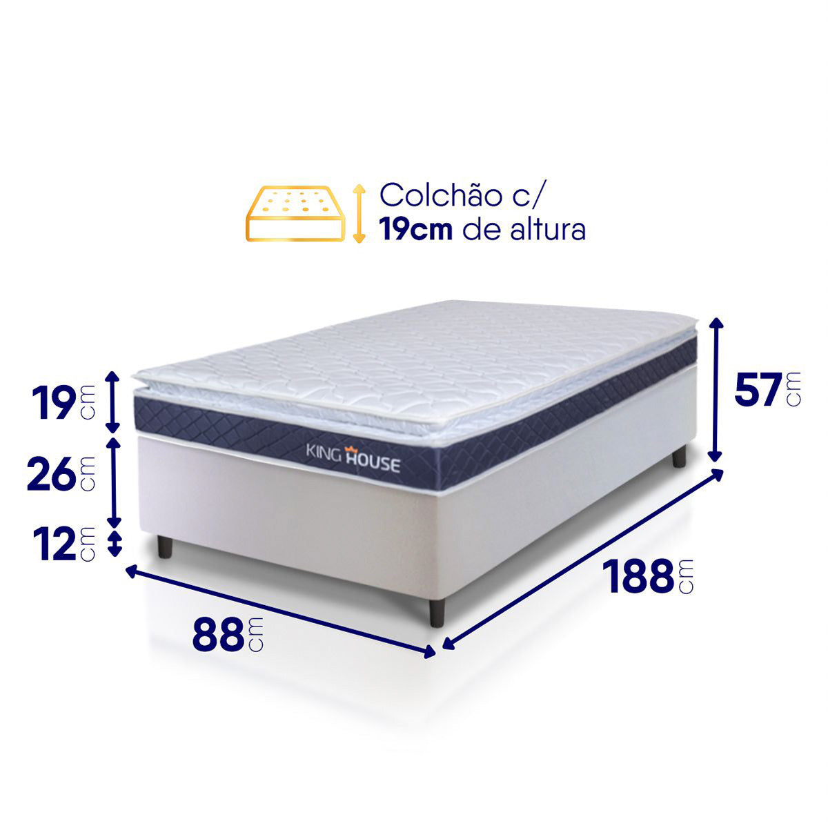 Cama Box Durban Espuma D28 Solteiro 88x188 Branco King House