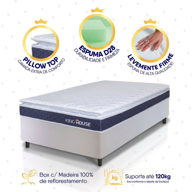 Cama Box Durban Espuma D28 Solteiro 88x188 Branco King House