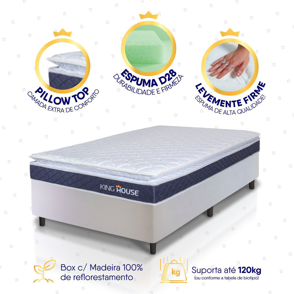 Cama Box Durban Espuma D28 Solteiro 96x203 Branco King House