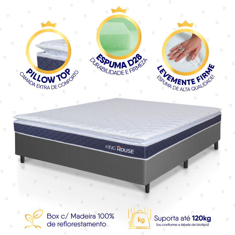 Cama Box Durban Espuma D28 Viúva 128x188 Cinza King House