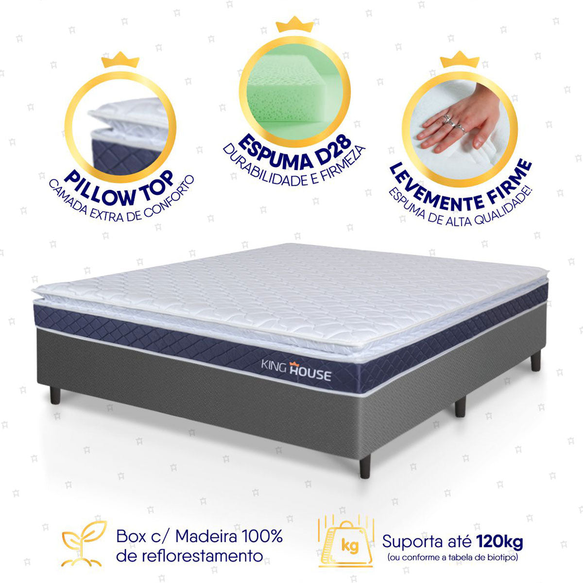 Cama Box Durban Espuma D28 Casal 138x188 Cinza King House