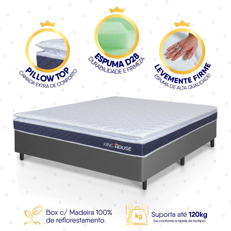 Cama Box Durban Espuma D28 Casal 138x188 Cinza King House