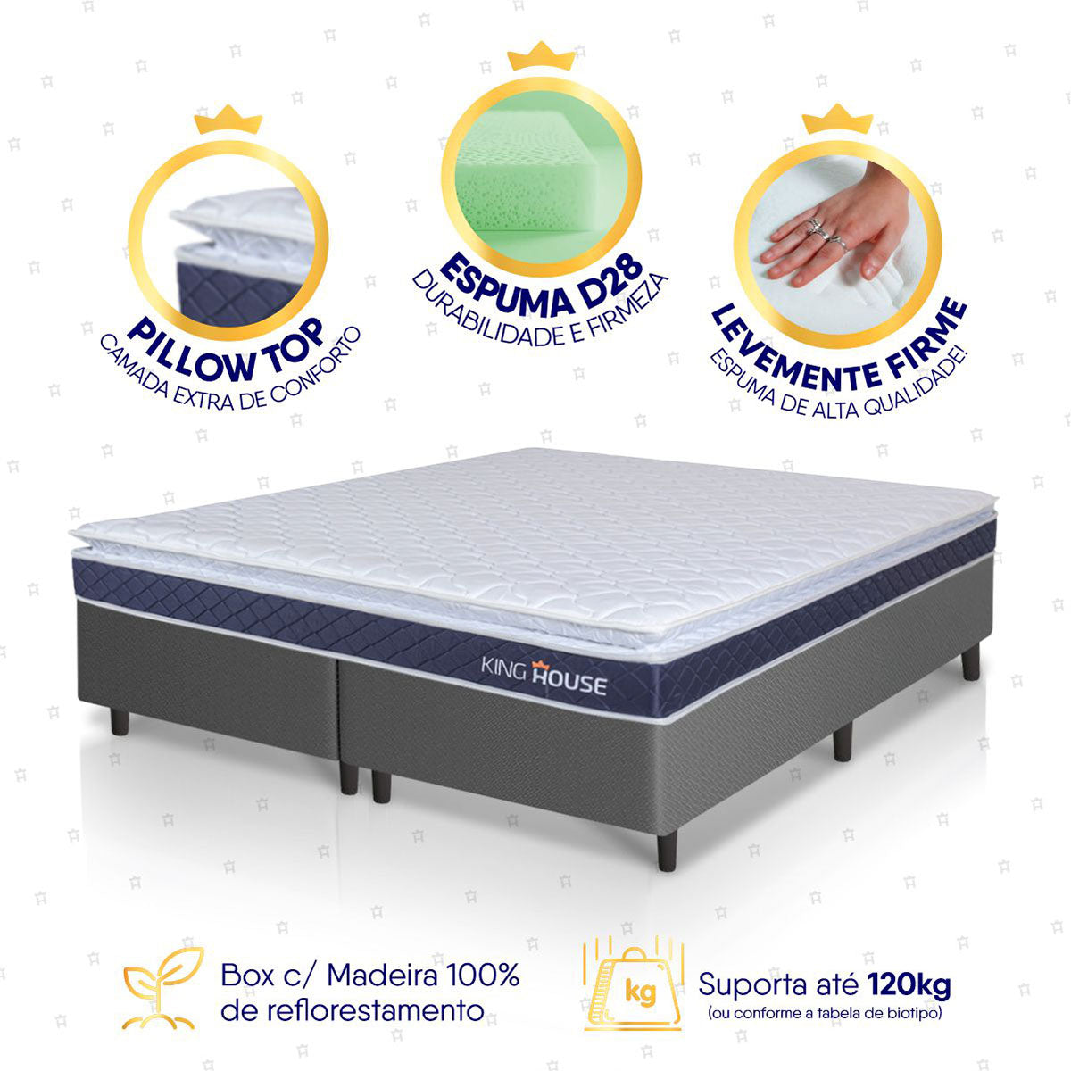 Cama Box Durban Espuma D28 Queen 158x198 Cinza King House