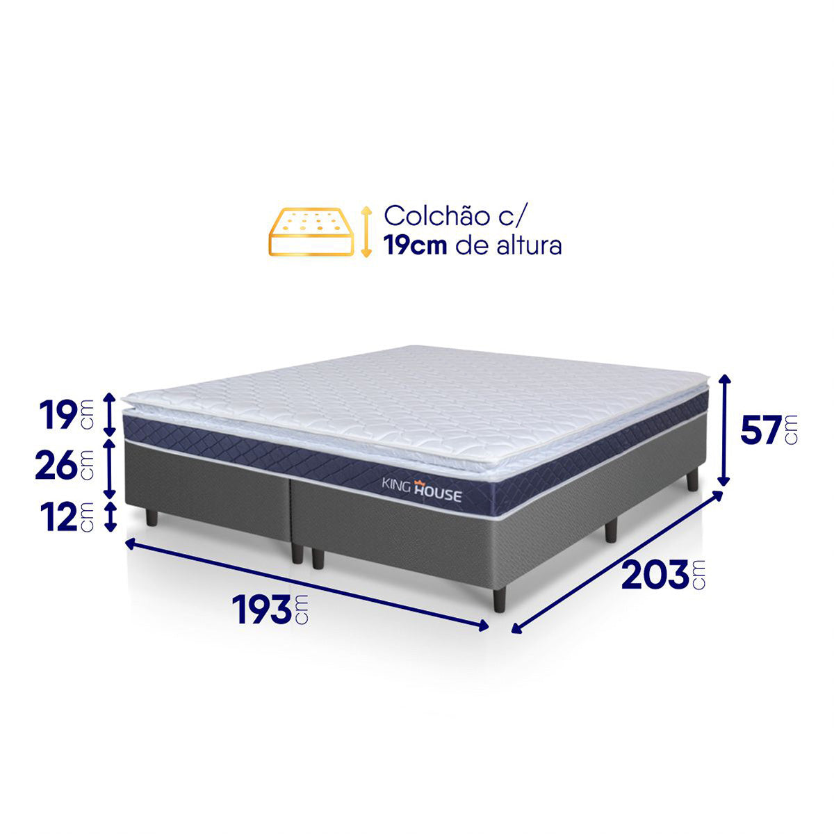 Cama Box Durban Espuma D28 King 193x203 Cinza King House